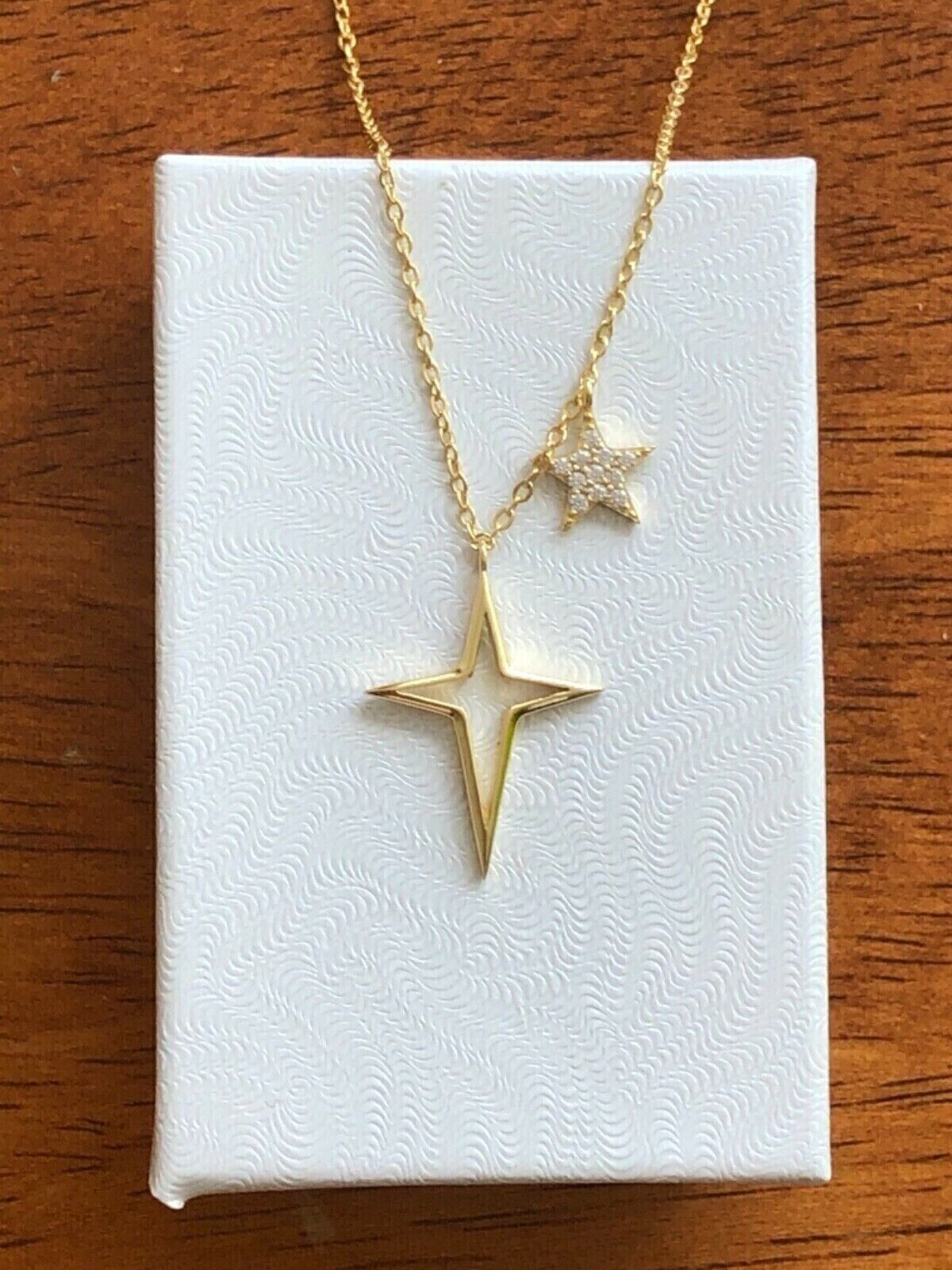 925 Sterling Silver Cz Star and North Star Pendant Charm