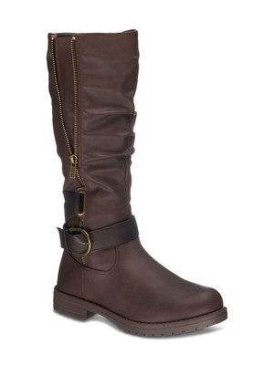 

GC Shoes Женские коричневые ботинки для верховой езды с круглым носком и молнией на многоуровневом каблуке 7,5, Коричневый, DAGNY