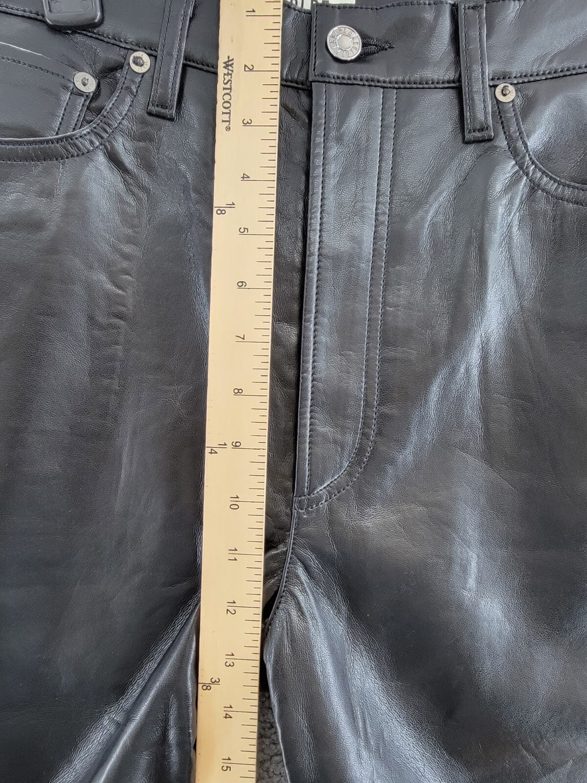 AGOLDE 90s Fitted Recycled Leather Pants Women's 31 Black Pockets Button Zip - Picture 8 of 18