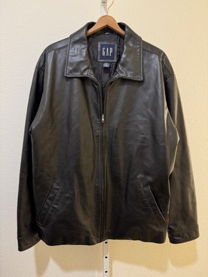 売約済：OLD GAP BLACK LEATHER JACKET Vintage GAP Black Leather Car Coat Sz XL 90s Y2K Minimalist Jacket