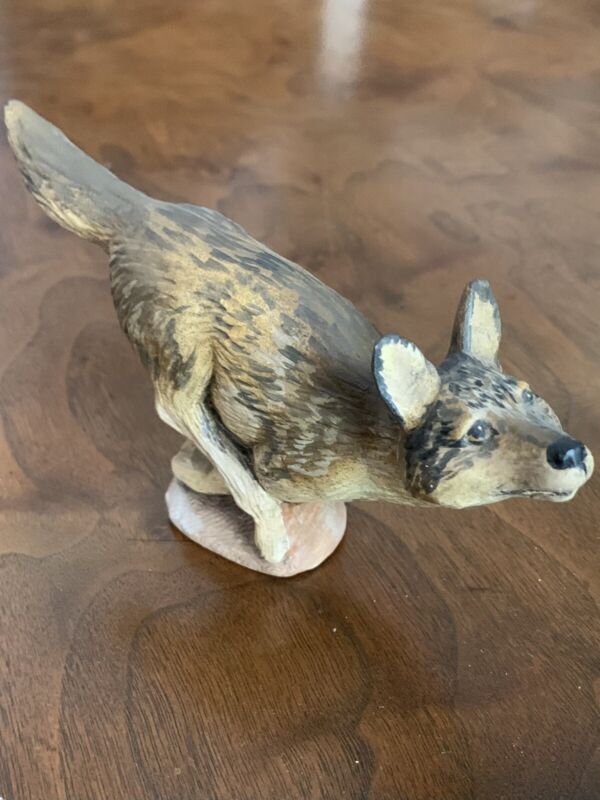 Vintage Ceramic Brown Running Wolf Figurine