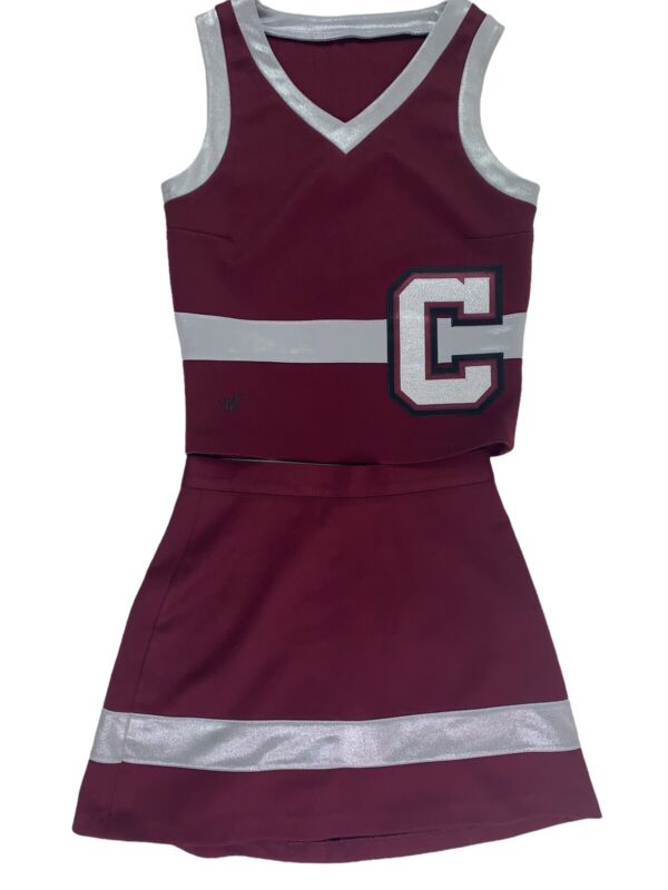 Adult S VARSITY Real High School Cheerleader Uniform 32" Top 24" Skirt Maroon 