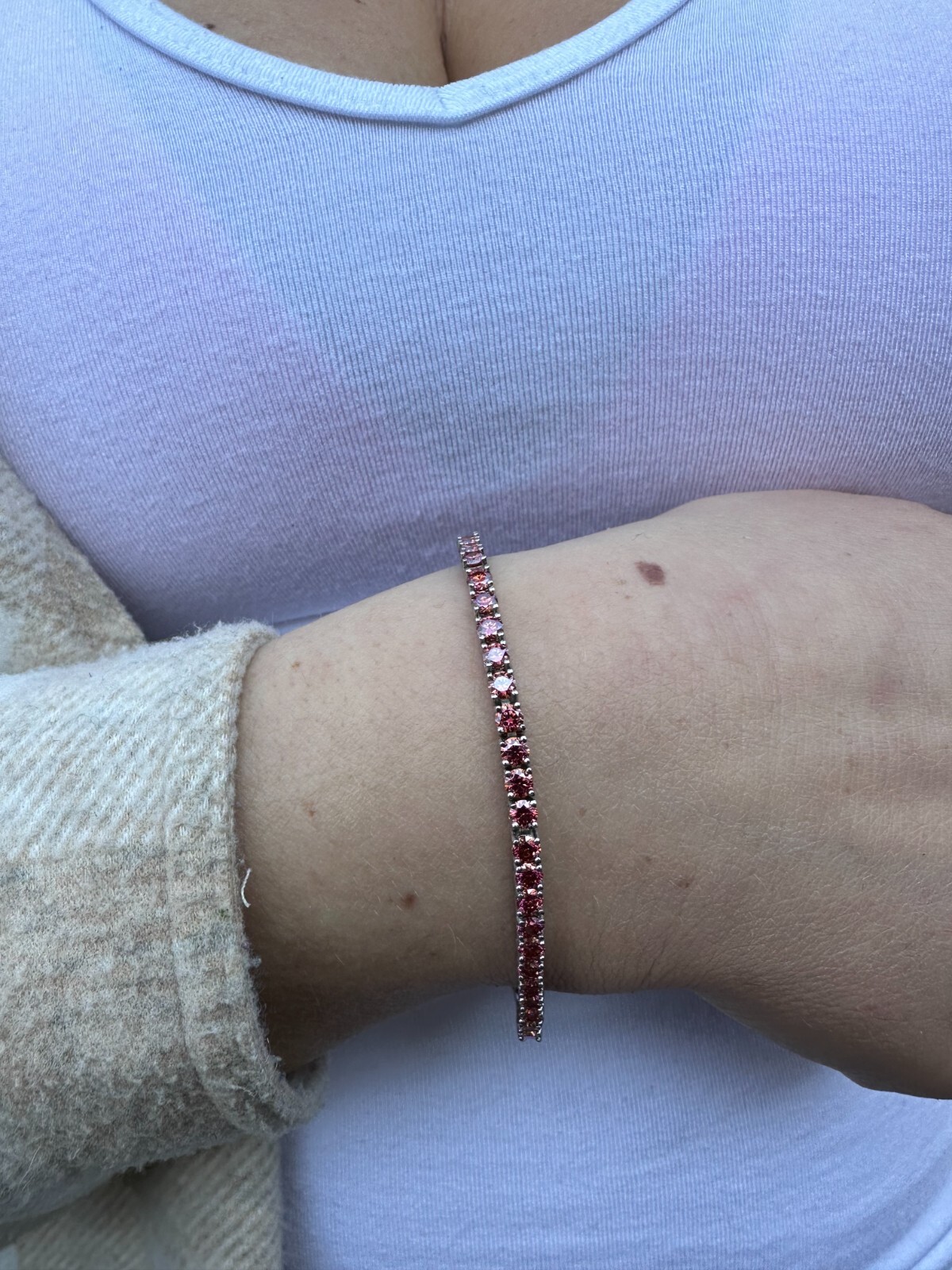 Pre-owned Silver Real Iced Pink Moissanite 3mm Tennis Bracelet 925  Pass Diamond Tester