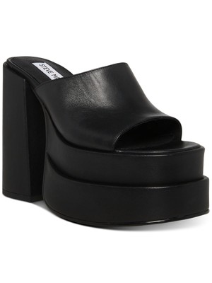 

STEVE MADDEN Черные женские кожаные босоножки на каблуке на платформе 2-1/2 дюйма, размер 5,5 м, Черный, CAGE03S1