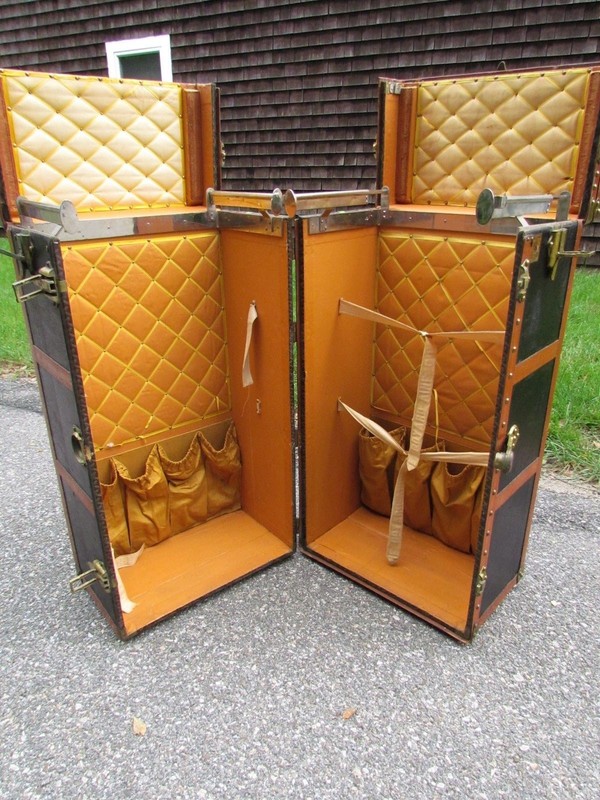 Antique French Signed Goyard Wardrobe Steamer Trunk With Clean