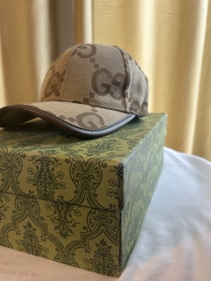 Gucci GG Monogram Canvas Baseball Cap Head Hat Tan Authentic Adjustable