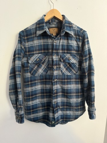 Outdoor Life Heavy Duty Winter Flannel Button Up Shirt Size Small Pockets Blue