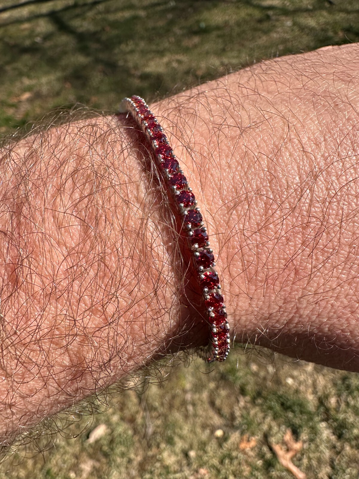 Pre-owned Silver Real Iced Ruby Red Moissanite 3mm Tennis Bracelet 925  Pass Diamond Test