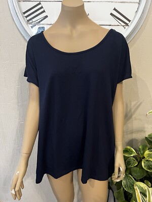 Cato Active Live Well Womens Navy Short Sleeve Shirt High Low XL NWT