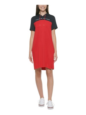

TOMMY HILFIGER Женское красное платье выше колена с короткими рукавами, Красный