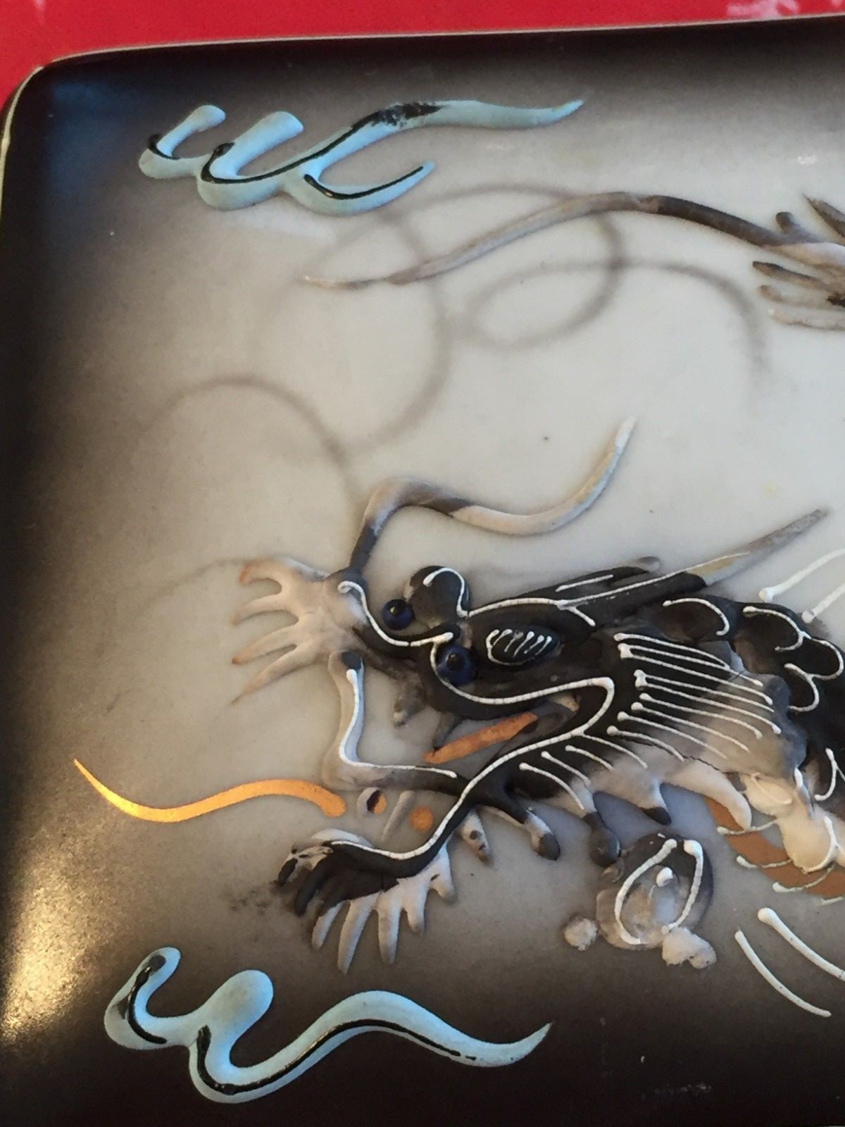 Vintage Porcelain Chinese Flying Dragon Trinket Box PCDG Japan Jewelry Box NICE