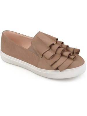 JOURNEE COLLECTION Womens Brown Ruffled Stretch Glint Round Toe Flats 6 M