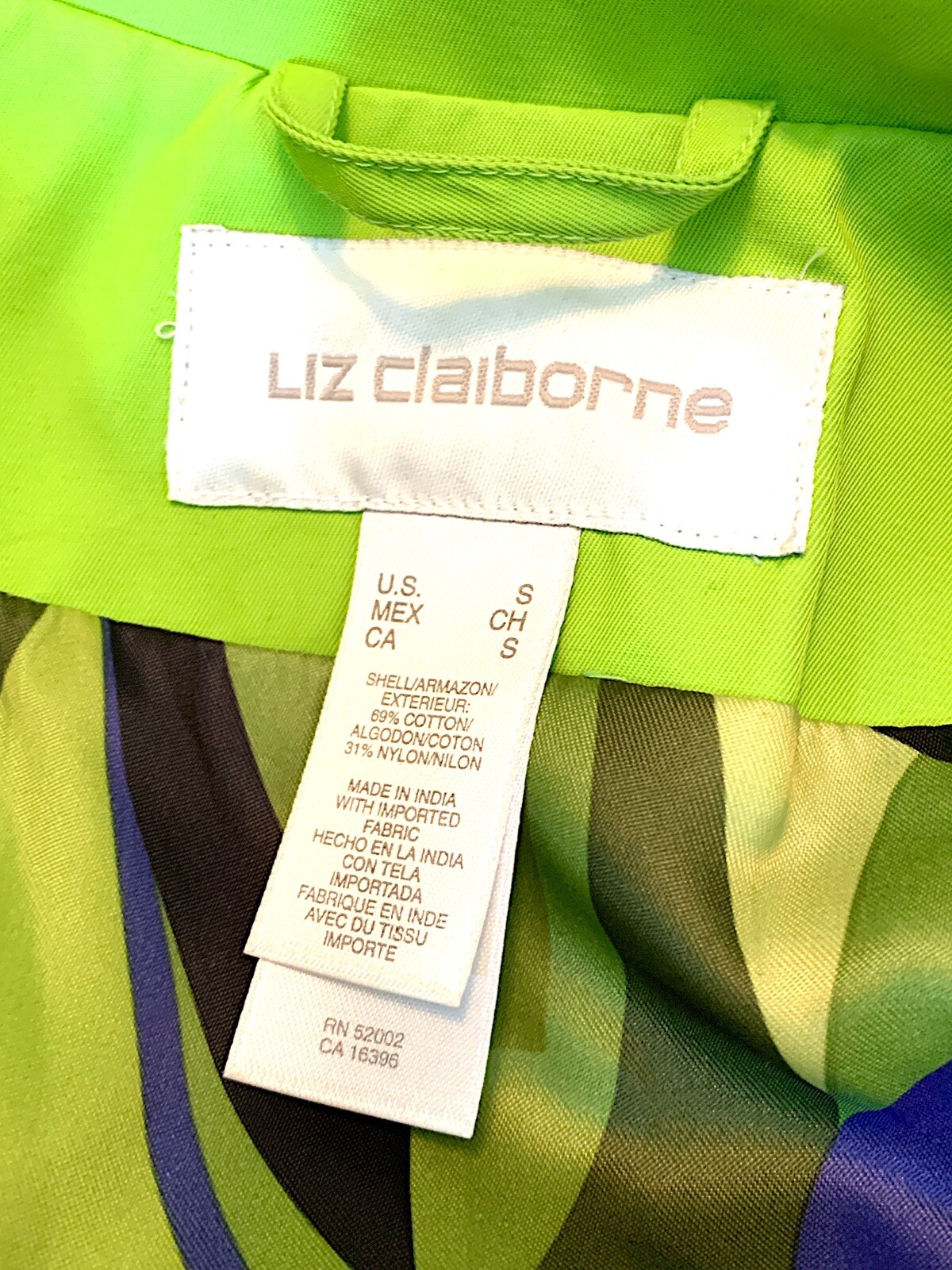 Liz Claiborne Womens Small Green Belted Rain jacket Coat Lightweight  - Picture 3 of 3