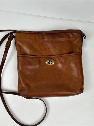 MARGOT New York Turnlock Cognac Brown Leather Crossbody Handbag