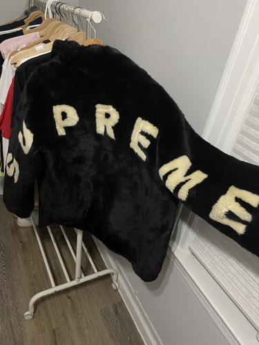 SUPREME 17SS Faux Fur Bomber Jacket BLACK M | eBay
