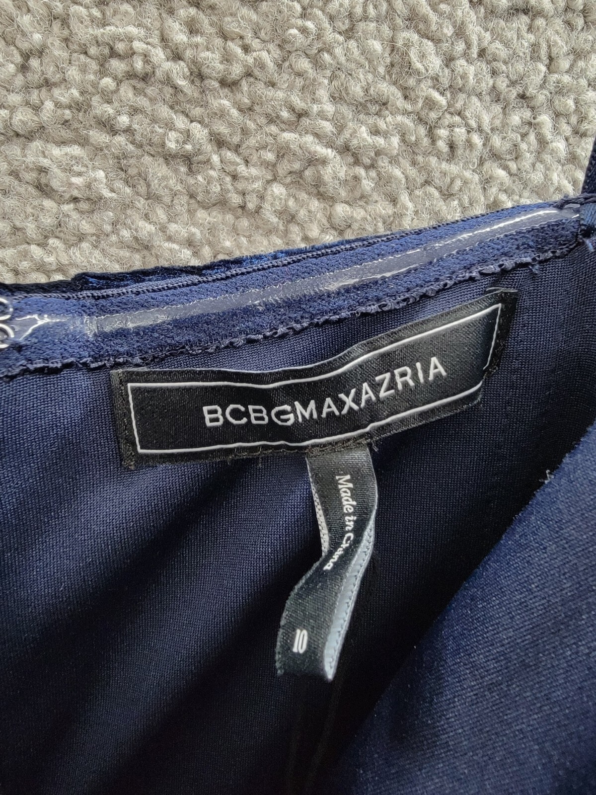 BCBGMAXAZRIA Plunge Neck Midi Dress & Glove Womens 10 Dark Navy Back Zip Closure - Picture 9 of 16