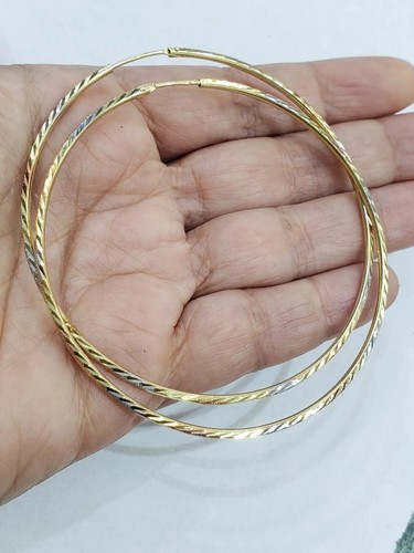 Pre-owned Rosegold Large Big 14k Yellow White Rose Gold Hoop Earrings 2.75 Inches Long 70 Mm