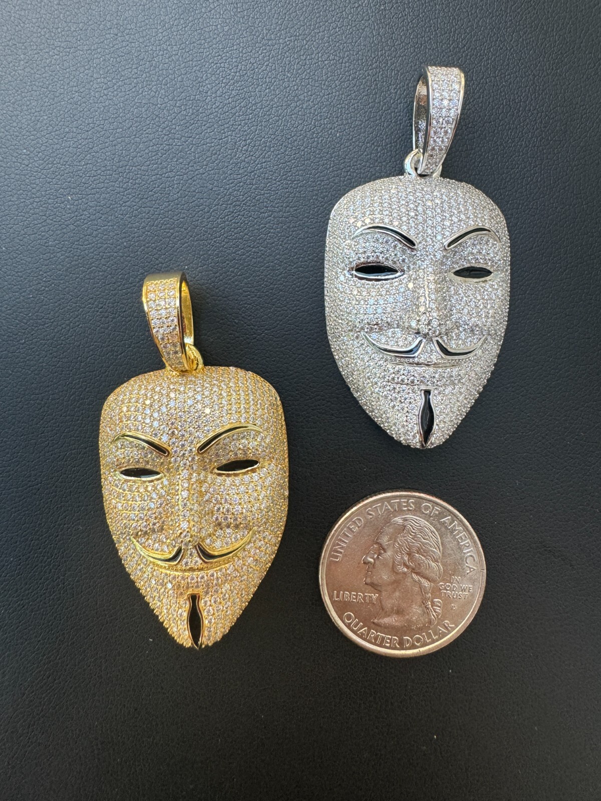 Pre-owned Hip Hop Real Moissanite V For Vendetta Mask Iced Anonymous Pendant Necklace 925 Silver In White