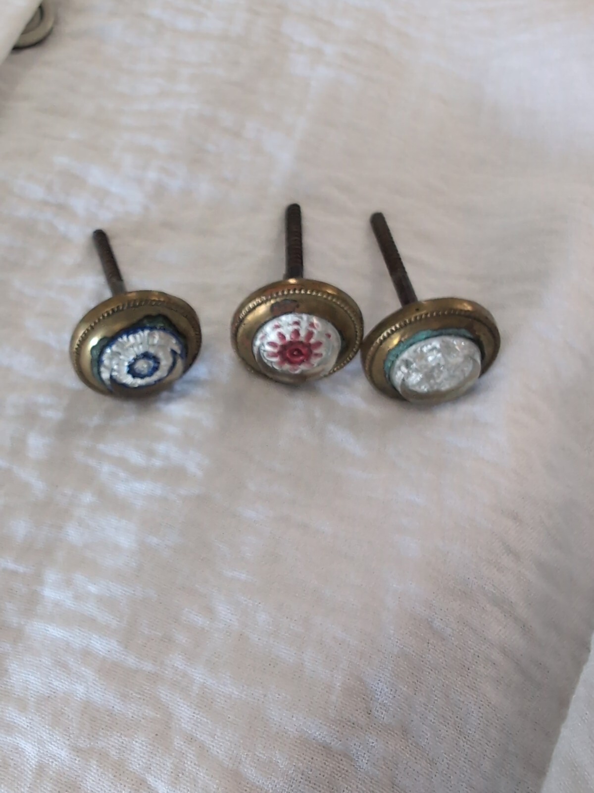 3 Antique Victorian Glass Star Brass Screw Curtain Tiebacks- Benefits Charity-