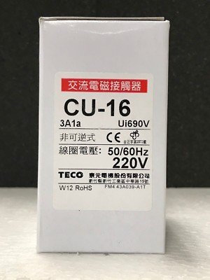 CU-16 TECO Magnetic Contactor, 220VAC Coil Voltage, 3A1a Contacts NO. 30 Amp