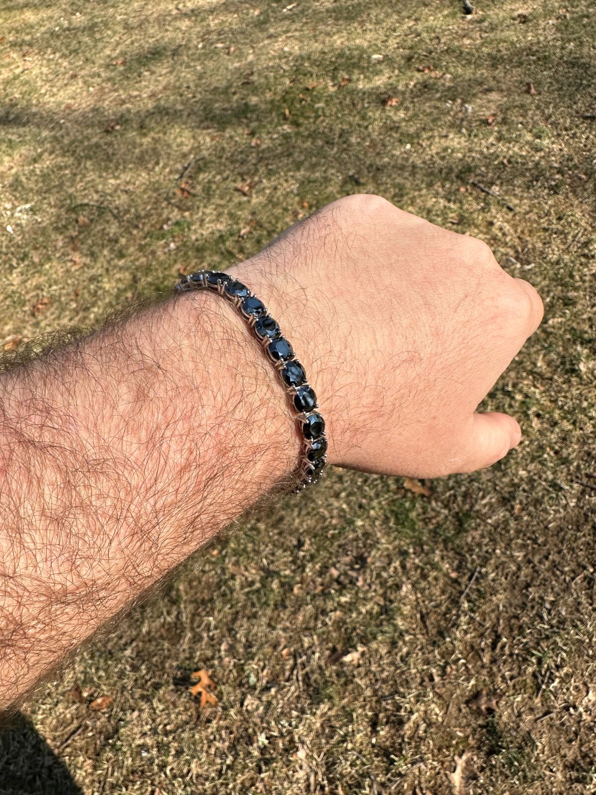 Pre-owned Silver Real Black Moissanite Thick 7mm Tennis Bracelet 925  Pass Diamond Tester