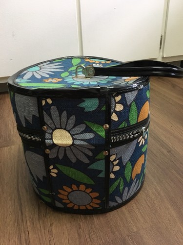 Blue Vintage Floral Hatbox Wig Box Antique