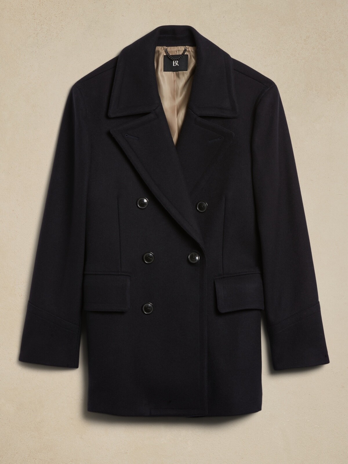 Pre-owned Banana Republic Italian Melton Peacoat L Large | Dark Navy Coat 810989 In Blue
