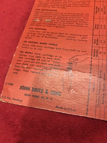 Vintage 1950 Dritz Tailor-ette Ruler on Original Store Display Card.
