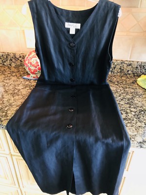 Jennifer Eden Black Classic Long Dress Sz 11/12 Button Down Front 2Pockets EPOC!
