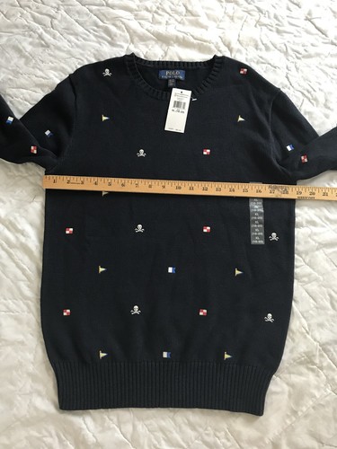 NEW Polo Ralph Lauren Boys Skull And Bones Flag Crew Sweater XL 18-20 NWT