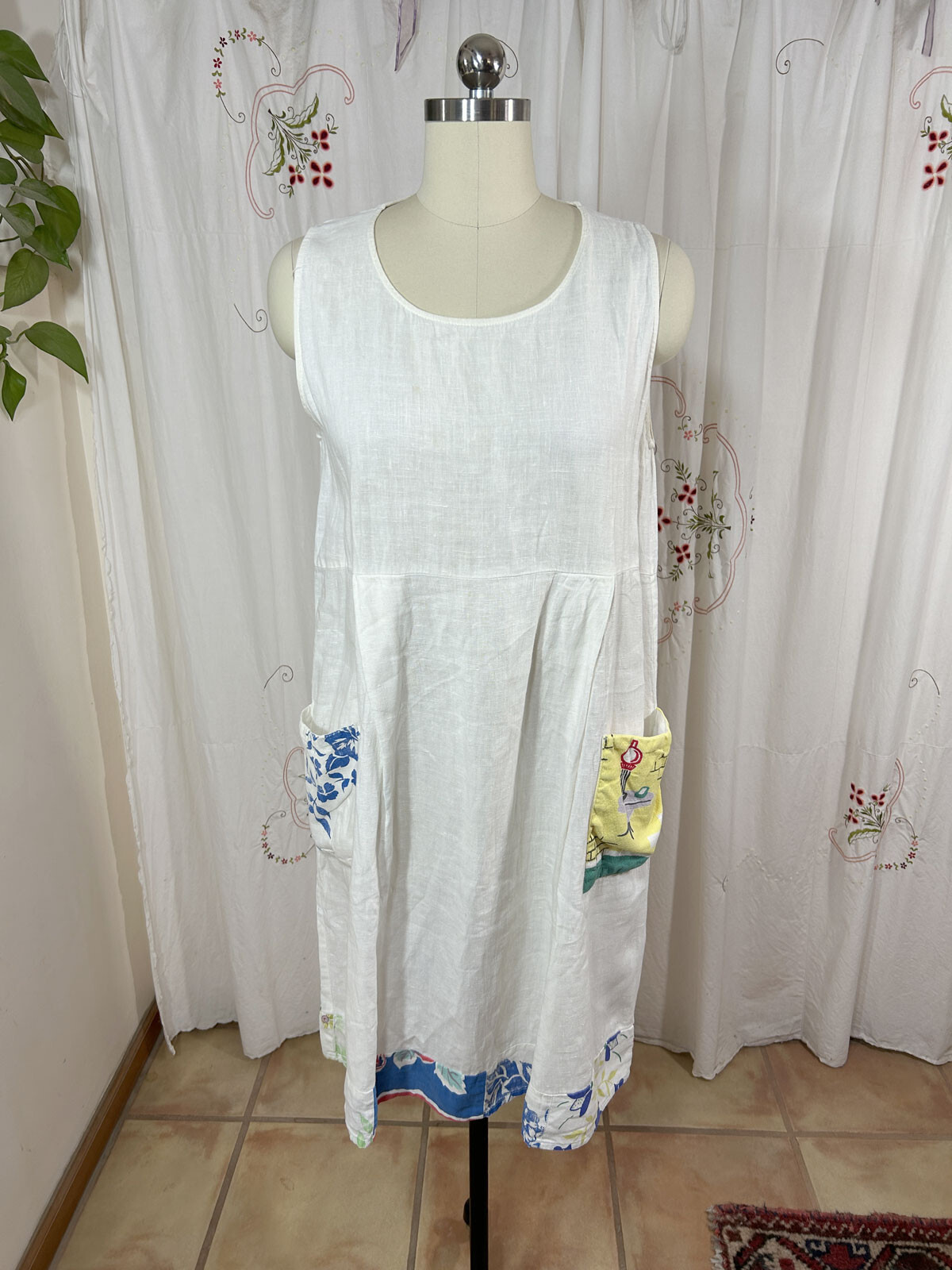 Homefrocks Santa Fe Sleeveless Linen Summer Dress Vtg Tea