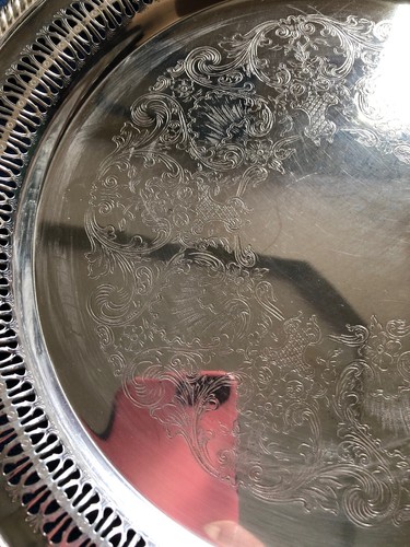 International Silver 12” Pierced Etched Tray