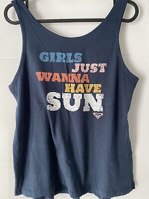 Roxy Big Girls 14/XL Tank Top T-Shirt Top Girls Just Wanna Have Sun Navy