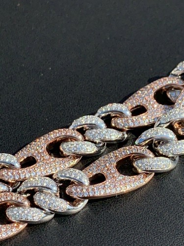 Pre-owned Silver Miami Cuban Gucci Bracelet Two Tone Rose Gold Plated Solid 925  Rapper Icy In  And Rose