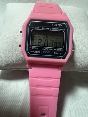 Digital junior Ladies, watch pink,F-91W, Alarm chronograph water resistant light