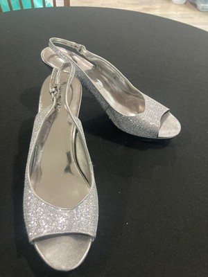 Silver Glitter Open Toe Heels