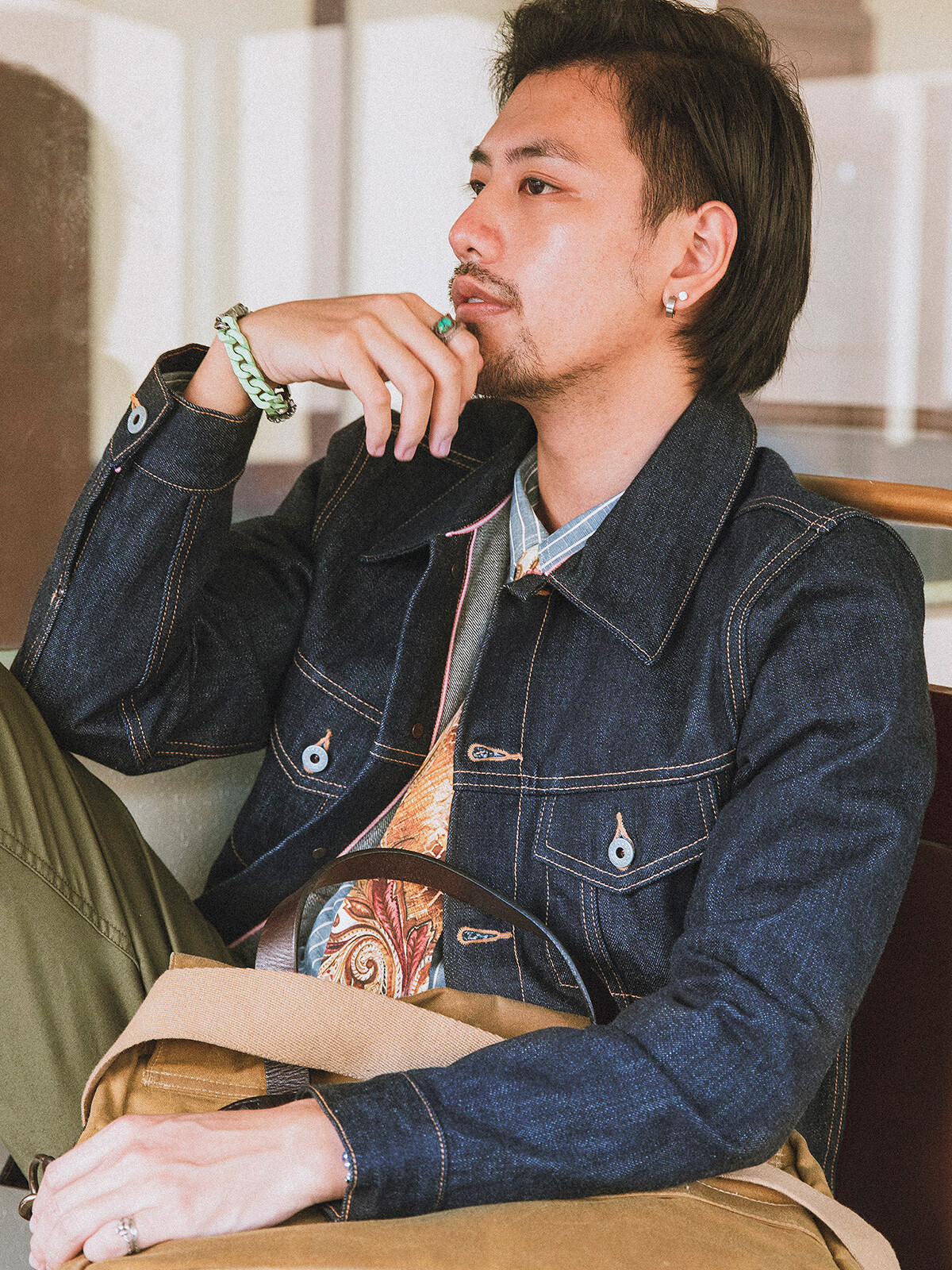 Red Tornado Classic Trucker Jean Jacket 16oz Pink Line