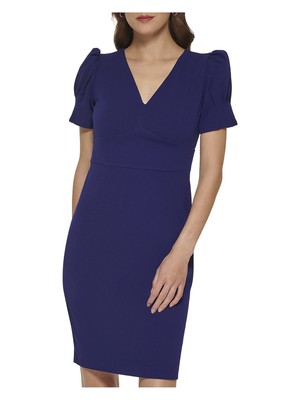 

DKNY Женское синее платье-футляр из крепа Scuba с рукавами-пуфами без подкладки выше колена, Синий