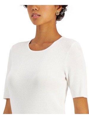 

TAHARI ARTHUR S. LEVINE Женский свитер цвета слоновой кости в рубчик с короткими рукавами и круглым вырезом, Цвет слоновой кости