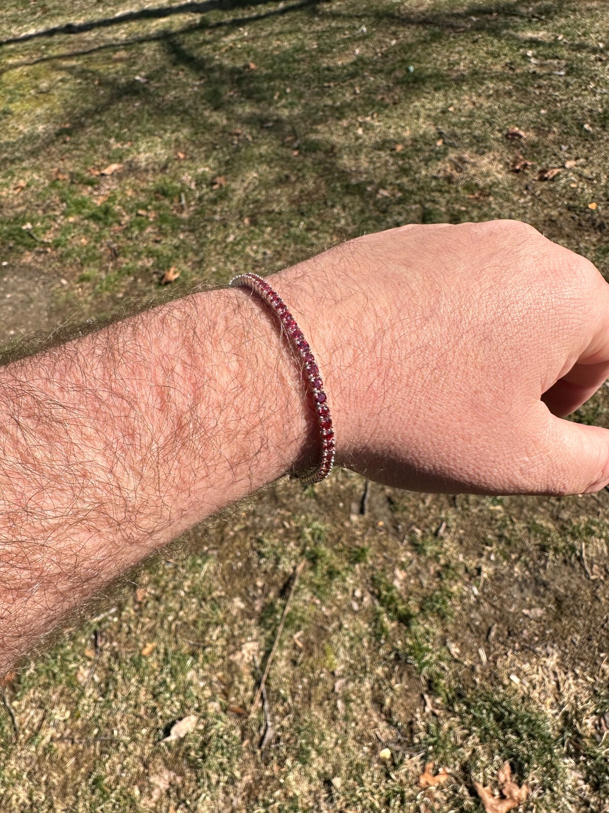 Pre-owned Silver Real Iced Ruby Red Moissanite 3mm Tennis Bracelet 925  Pass Diamond Test