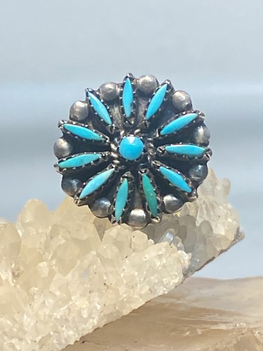 Turquoise ring size 6  Zuni petite point flower southwest sterling silver  women