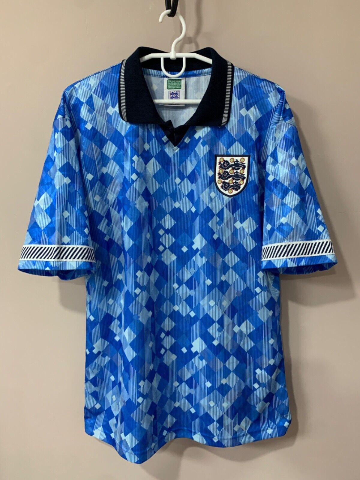 England Third Football Shirt Retro Score Draw Soccer Blue England Third Football Shirt Retro Score Draw Soccer Blue