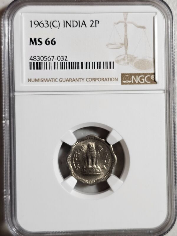 India 2 Paise 1963C NGC MS 66