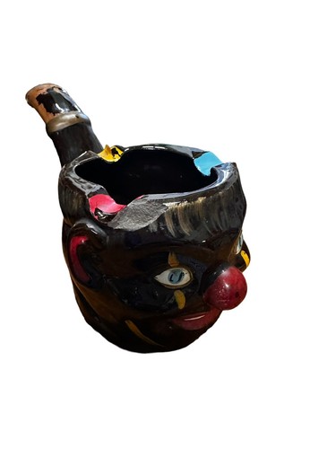 Vintage Ceramic Pipe Shape Ashtray with Clown Face Red Nose