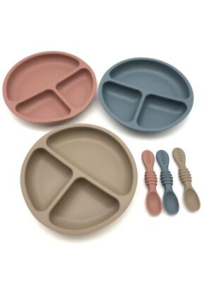PandaEar Plato de Bebé Antideslizante de 3 Piezas con Ventosa y 3 Baby Loeffel