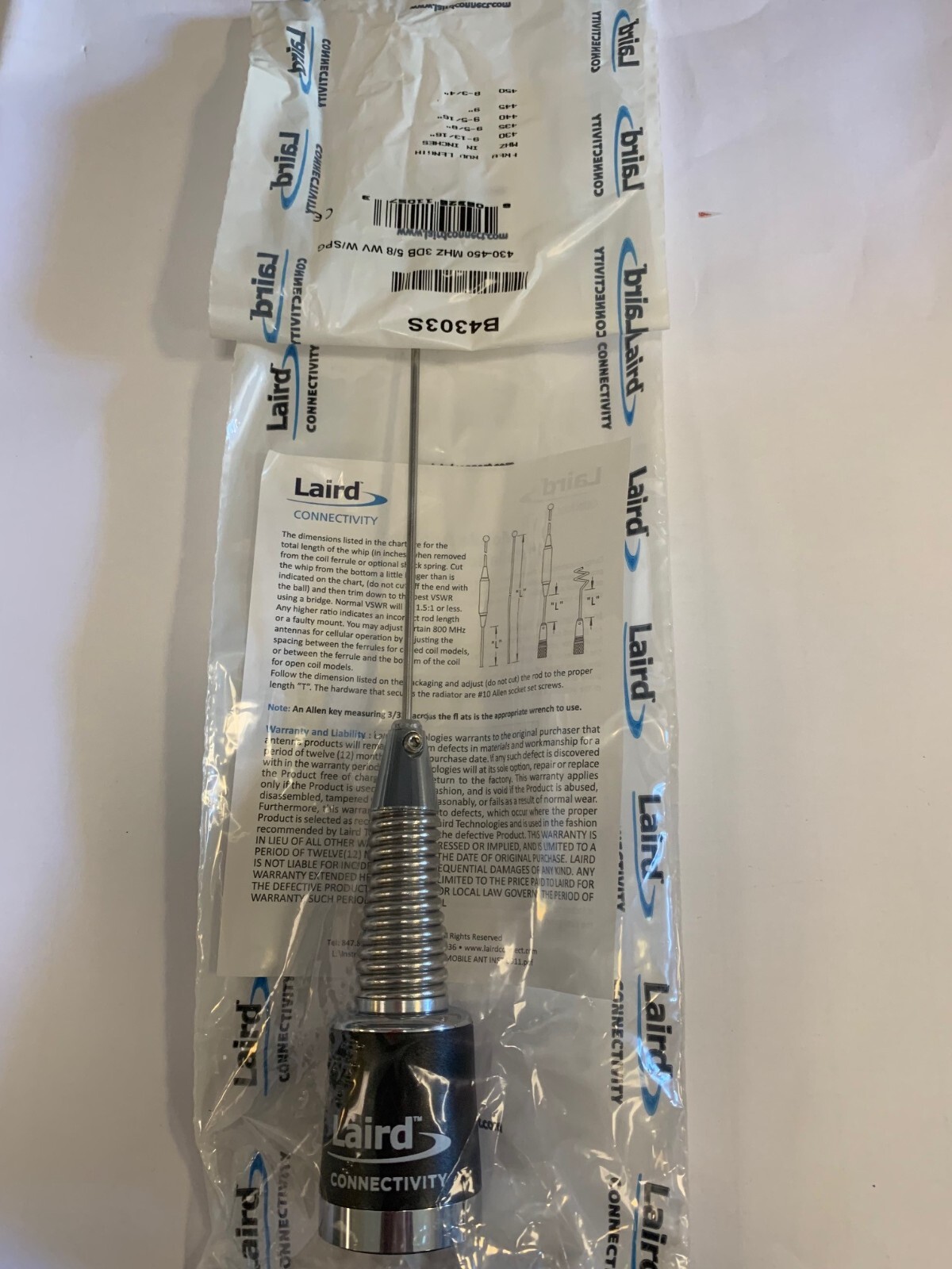 Laird B4303S UHF 430-450MHz, 3dB, 5/8W Mobile Antenn