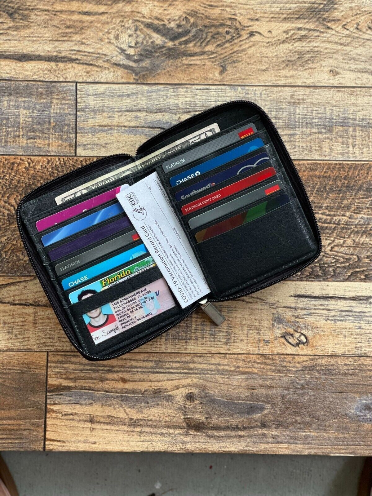 RFID Genuine Leather Mens Zipper Bifold Wallet Hipster Cowhide Credit Card Black