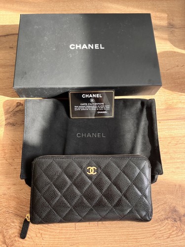 CHANEL CLASSIC LONG ZIPPED WALLET Quilted Caviar Black/GOLD | eBay