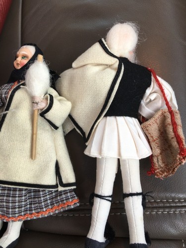 CRAFTMANSHIP in these SHEPHERD and WIFE (wool spinner) DOLLS