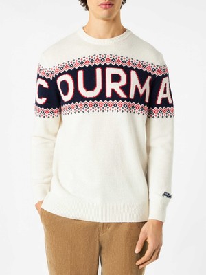 Pre-owned Mc2 Saint Barth Man Sweater With Courma Lettering In White